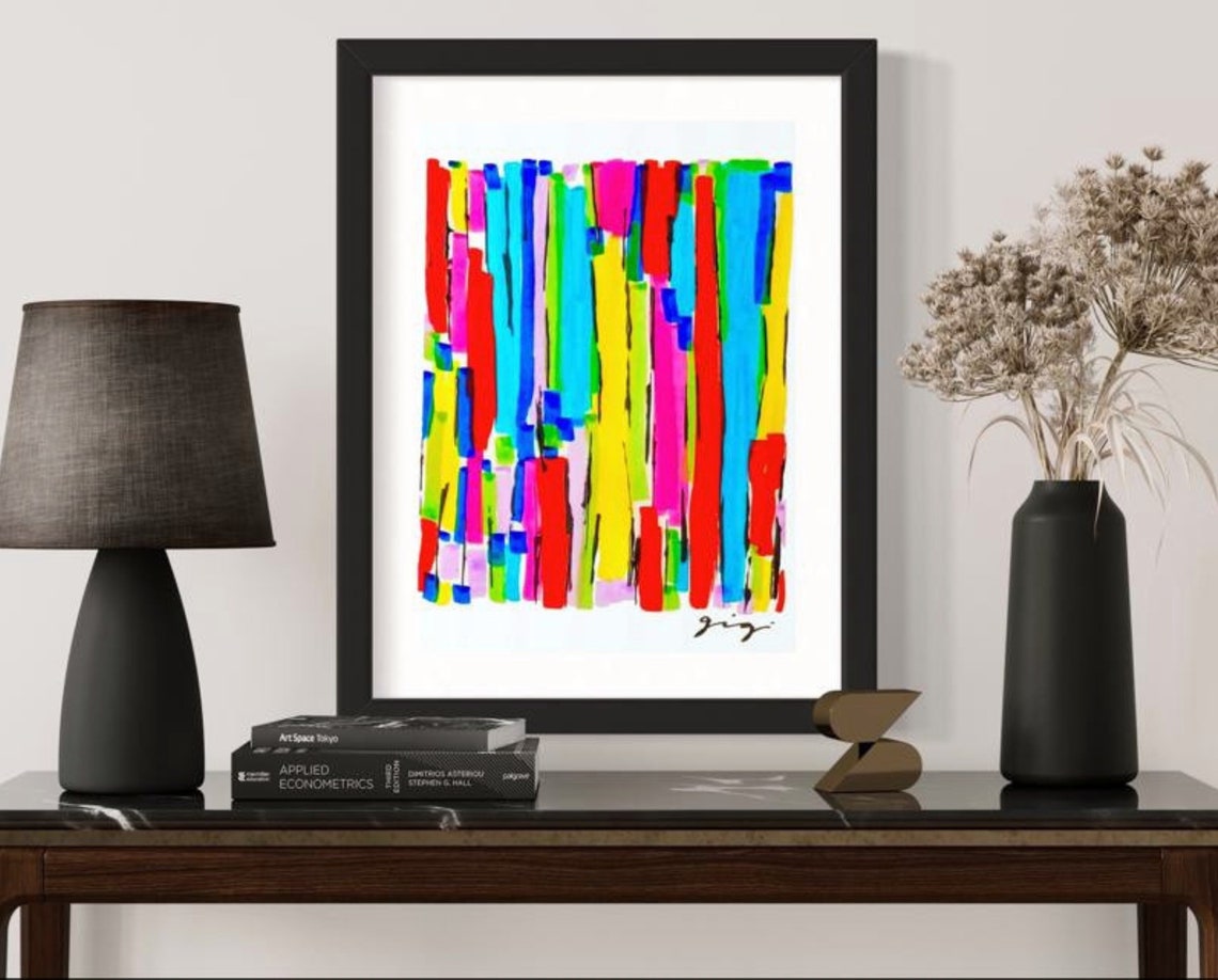 Bright Bold Neon Vertical Stripe Abstract Modern Color Poster