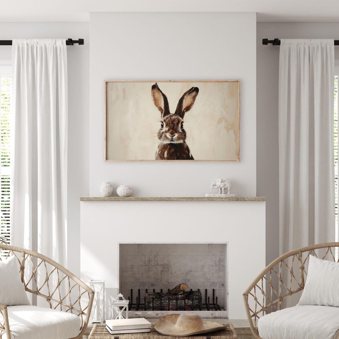 Vintage Brown Bunny Portrait On Neutral Beige Background Art Poster - Image 3