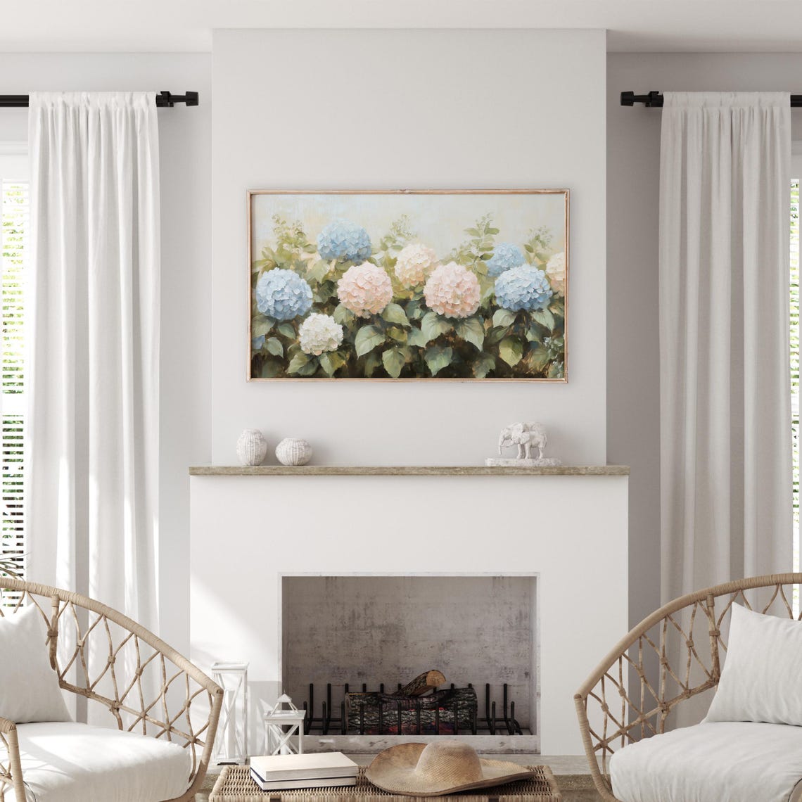 Pastel Hydrangeas In Blue And Blush Impressionist Floral Art Poster - Image 2
