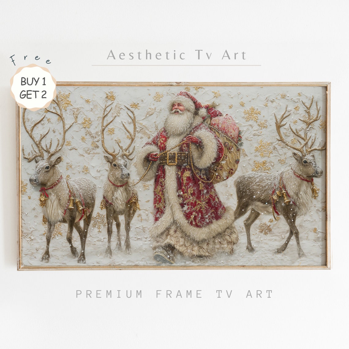 Santa Claus Frame Tv Art Textured Christmas Art For Tv Farmhouse Painting Christmas Holiday Decor Tv Art
