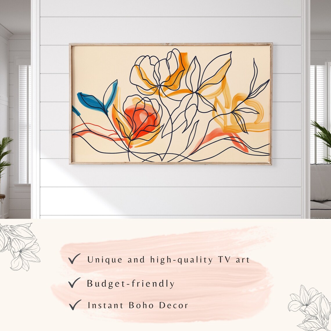 Minimalist Line Art Flowers Orange Red Modern Boho Floral Poster - Image 3