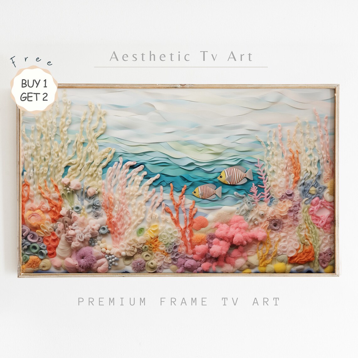Underwater Coral Reef Fish Paper Quilling Textured Ocean Art Poster