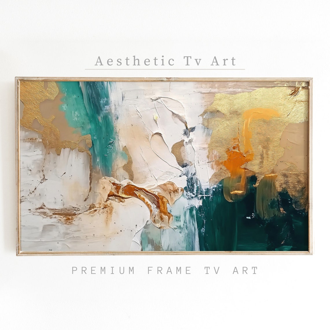 Gold Teal White Modern Abstract Textured Neutral Art Decor Poster