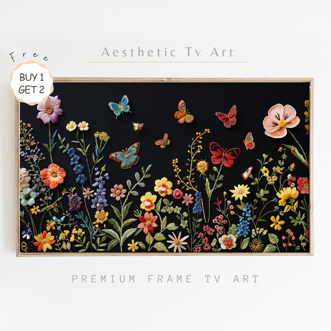 Dark Botanical Butterflies Flowers Night Garden Textured Art Poster