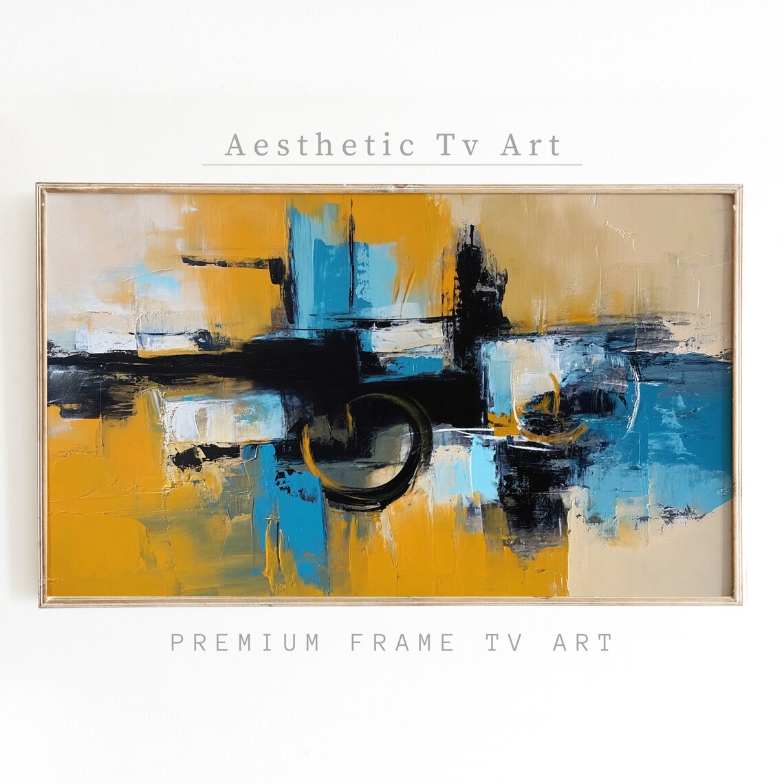 Abstract Mustard Yellow Black Turquoise Modern Oil Painting Art