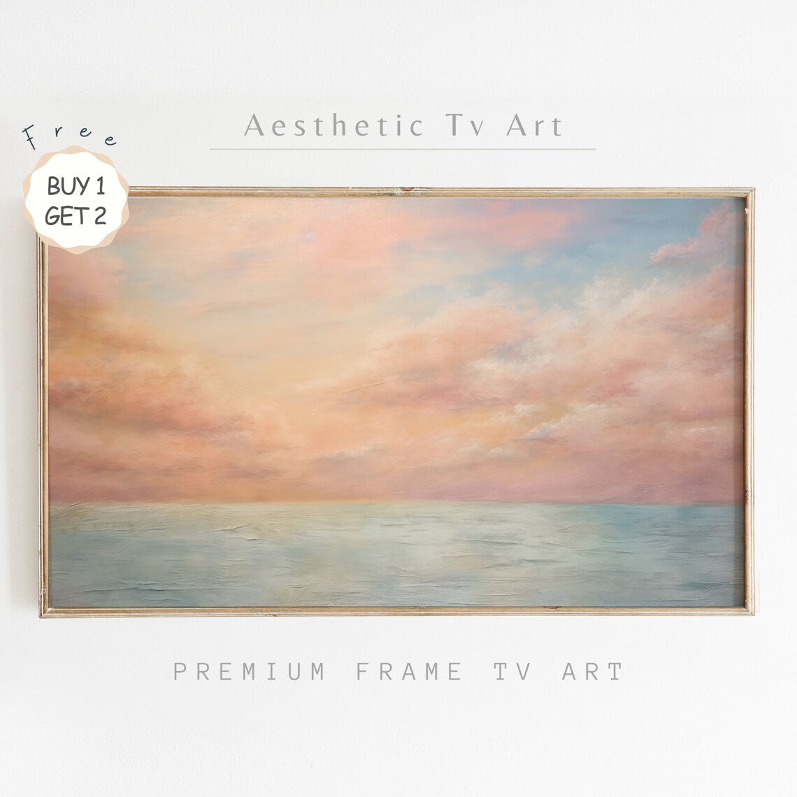 Soft Pink Sky Calm Sea Pastel Sunset Seascape Serene Art Poster