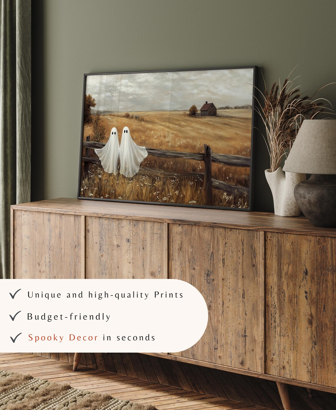 Two Cute Ghosts On Fence In Golden Countryside Vintage Halloween Poster - Image 4
