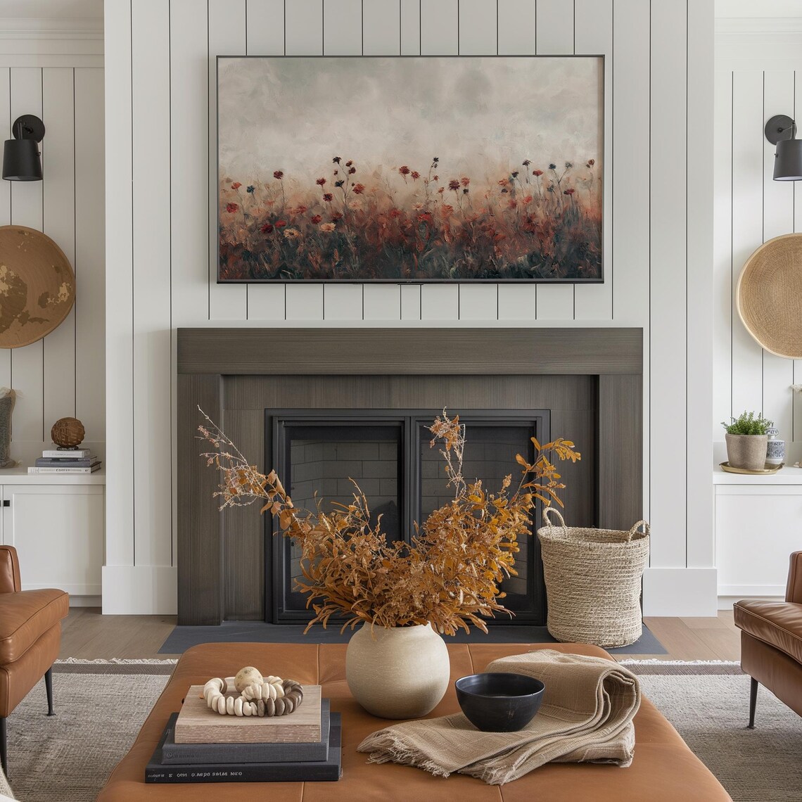 Moody Autumn Wildflower Field In Muted Earth Tones Vintage Art Poster - Image 4