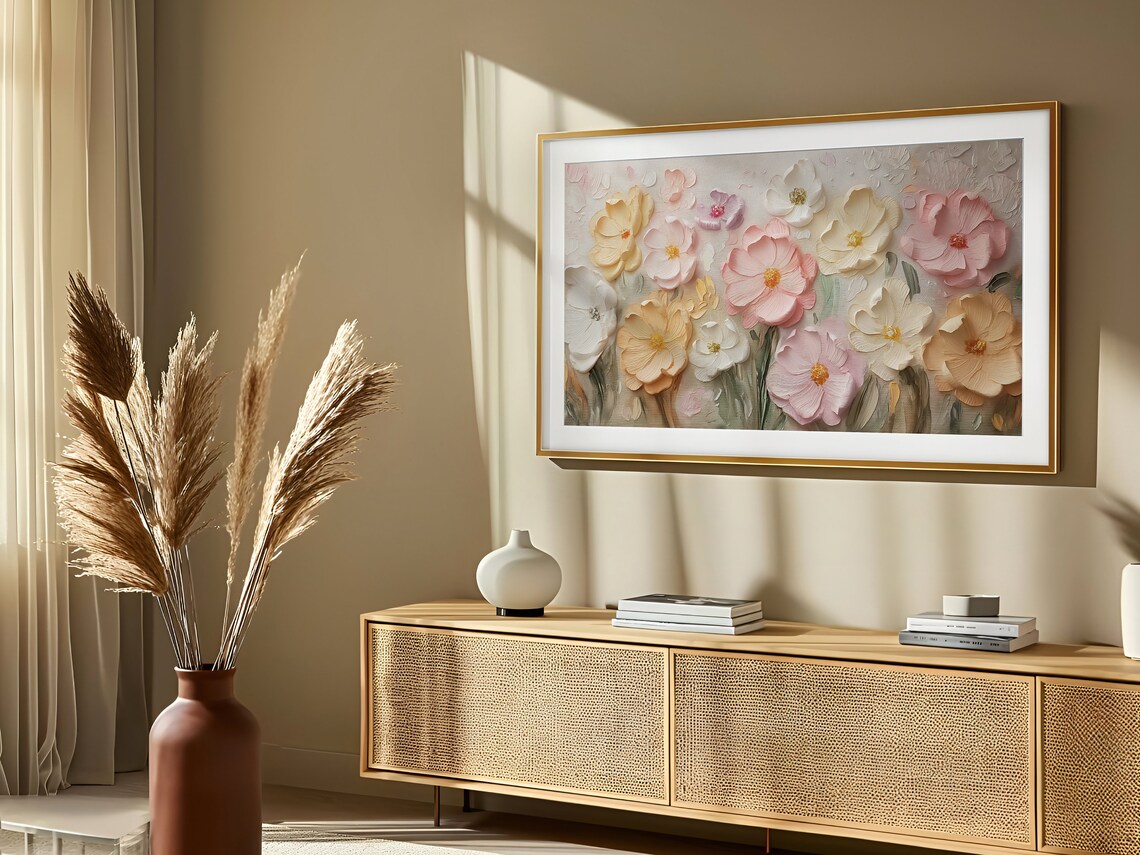 Pastel Spring Wildflowers Textured Impasto Oil Painting Poster - Image 3