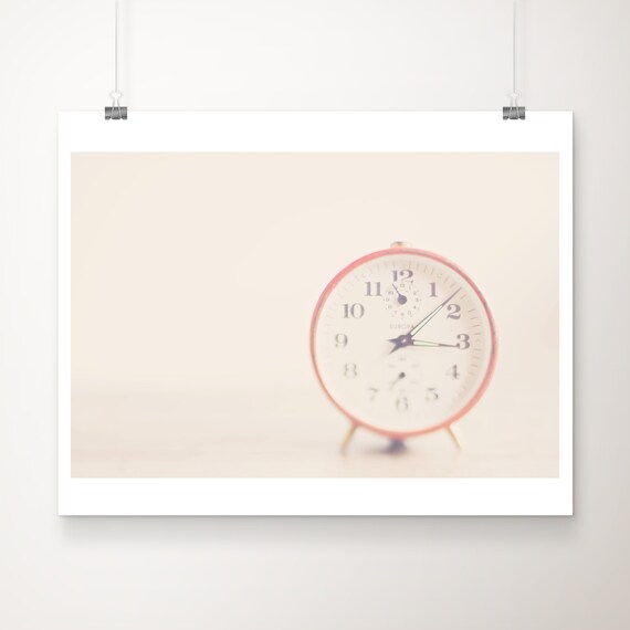 Sale Red Clock Photograph Still Life Print Time Coral Decor Back To School Art Nursery Discounted 8x10