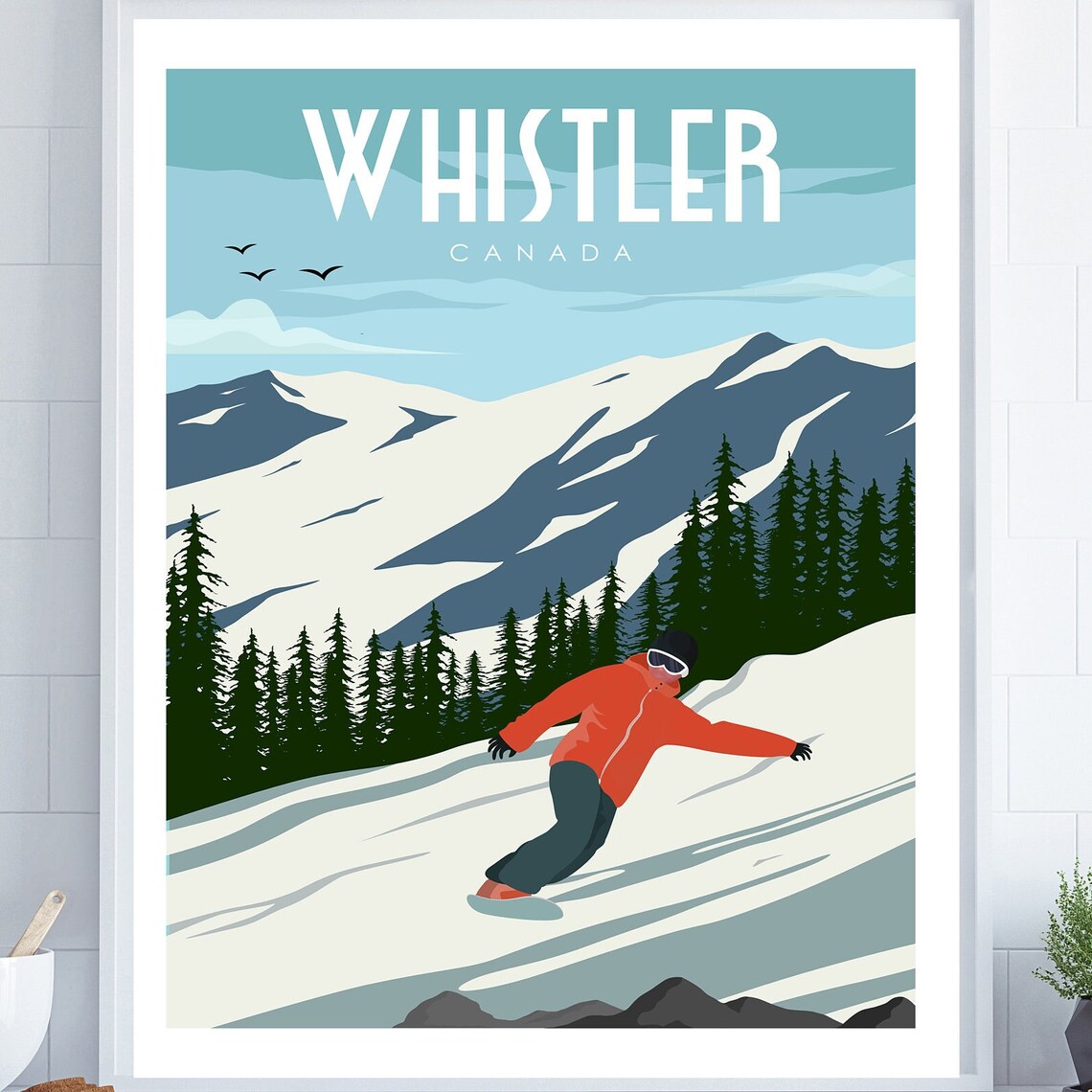 Whistler Travel Poster, Canada Snowboarding Wall Art