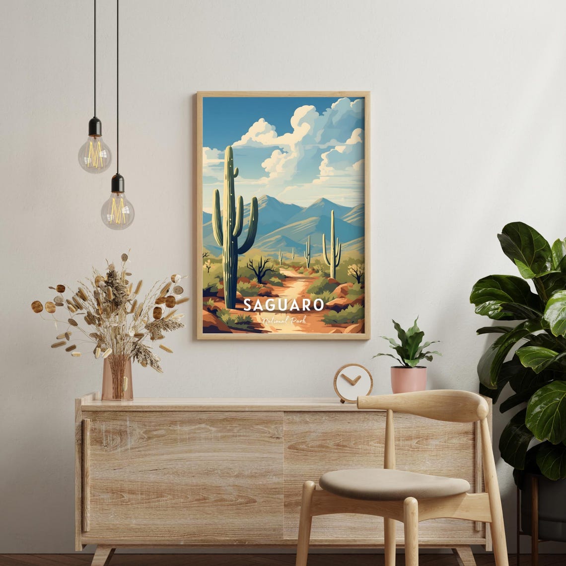 Saguaro National Park Desert Cactus Sunset Travel Art Poster - Image 2
