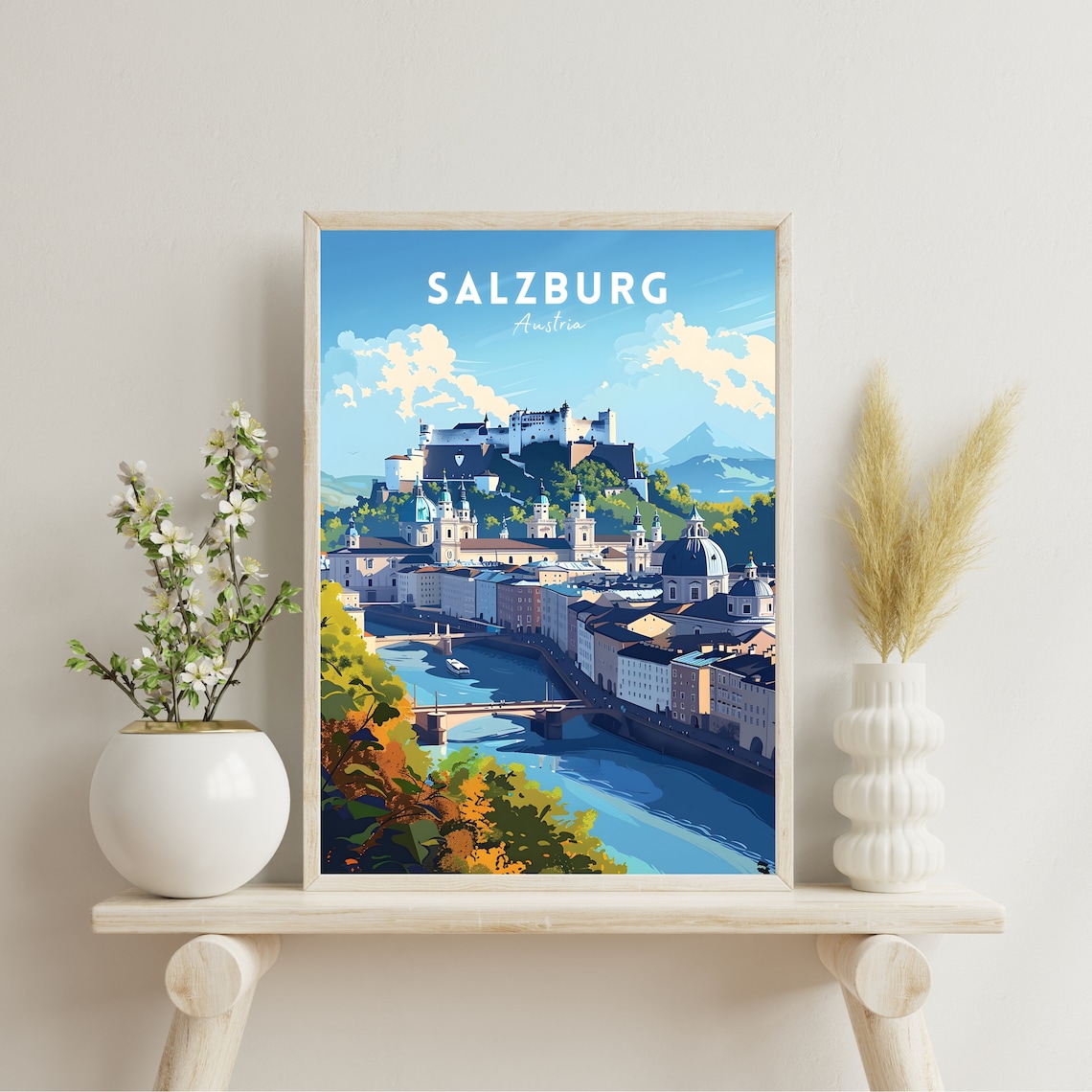 Salzburg Austria Fortress River Old Town Vintage Travel Poster - Image 2