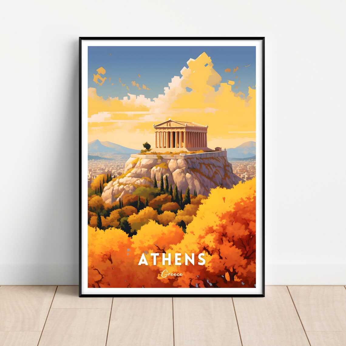Athens Greece Acropolis Parthenon Golden Autumn Travel Poster