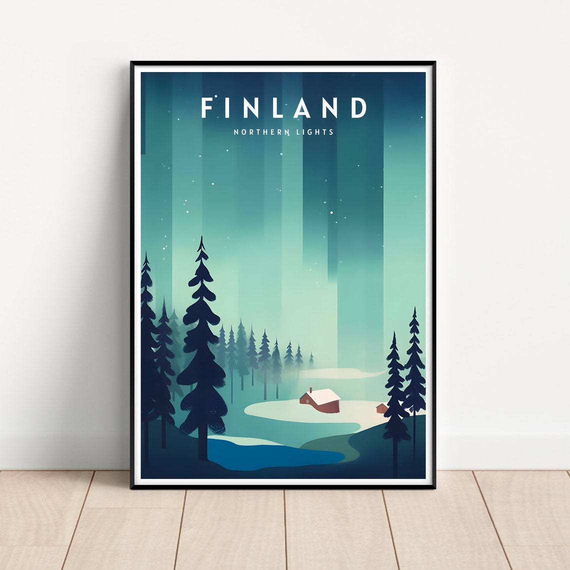 Finland Travel Poster Finland Wall Art Print Finland Travel Art Poster Finland Print Northern Lights Poster