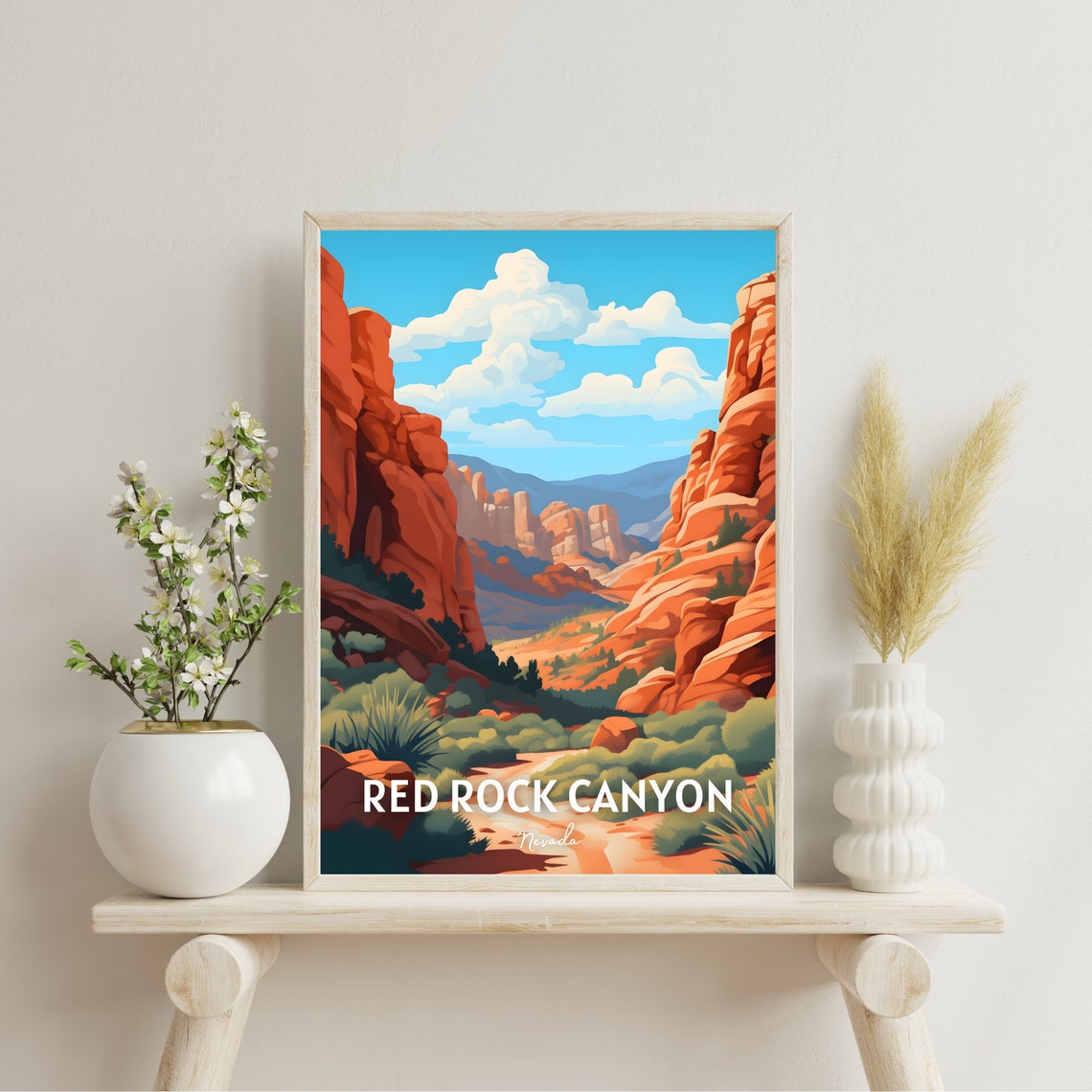 Red Rock Canyon Nevada Desert Cliffs Vintage Travel Art Poster - Image 2