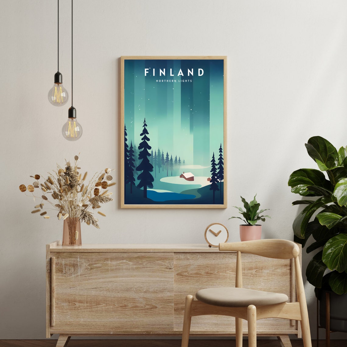 Finland Travel Poster Finland Wall Art Print Finland Travel Art Poster Finland Print Northern Lights Poster - Image 2