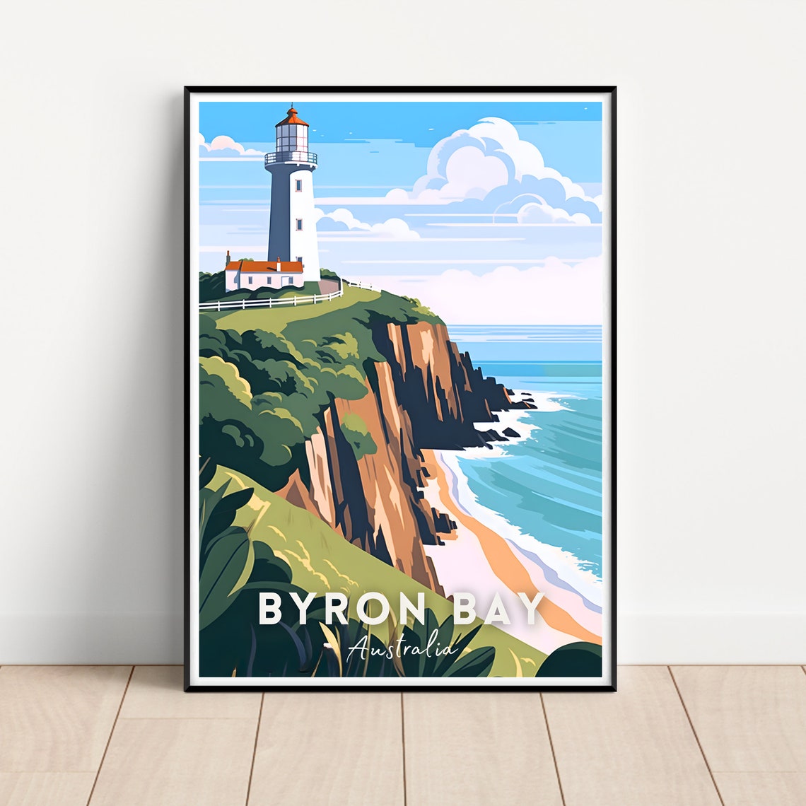Byron Bay Australia Lighthouse Cliff Ocean Coast Travel Poster