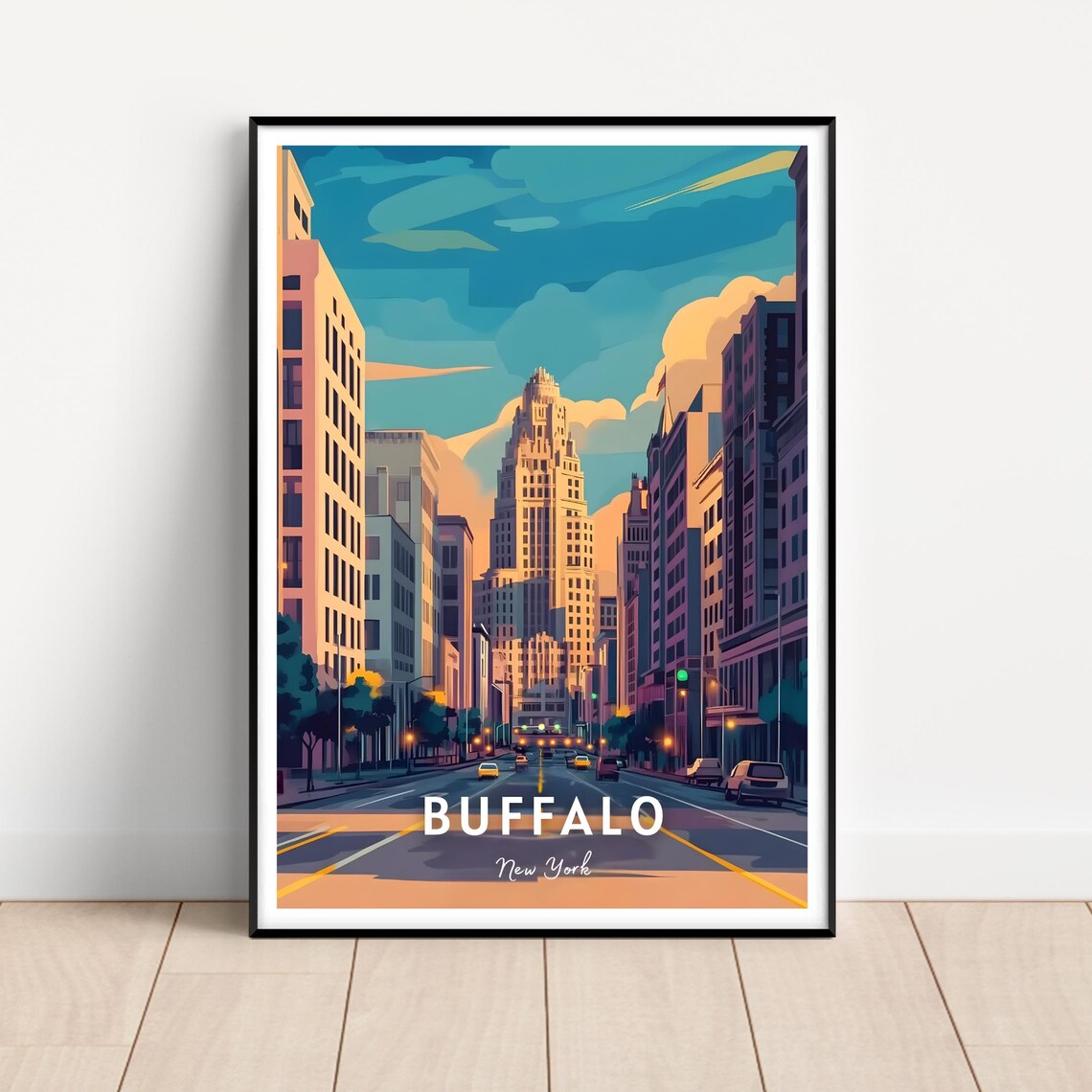 Buffalo New York Art Deco Downtown Tower Street Scene Travel Poster - Image 2