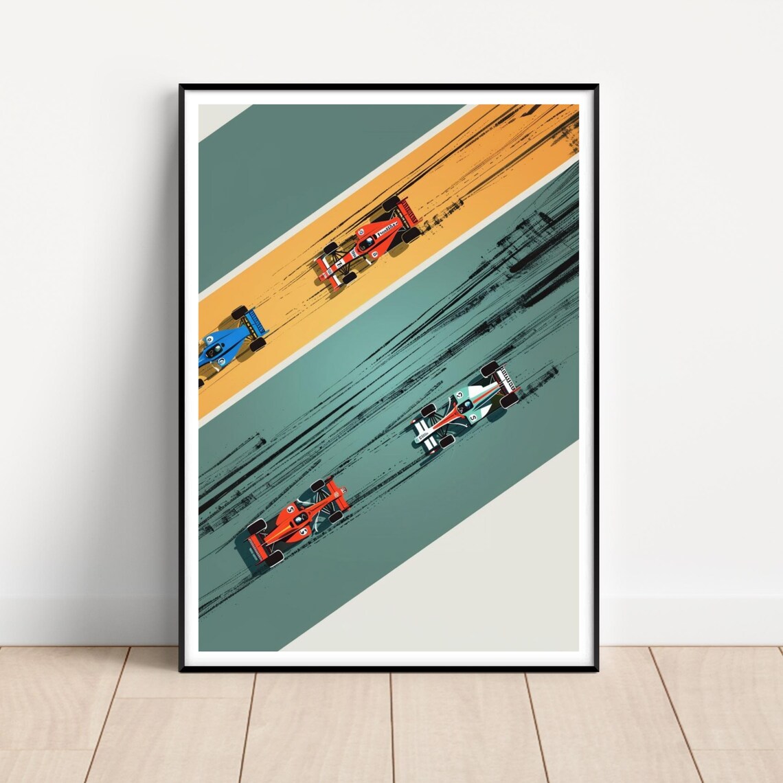 Formula One Race Cars Overhead Aerial Battle Motorsport Poster Art
