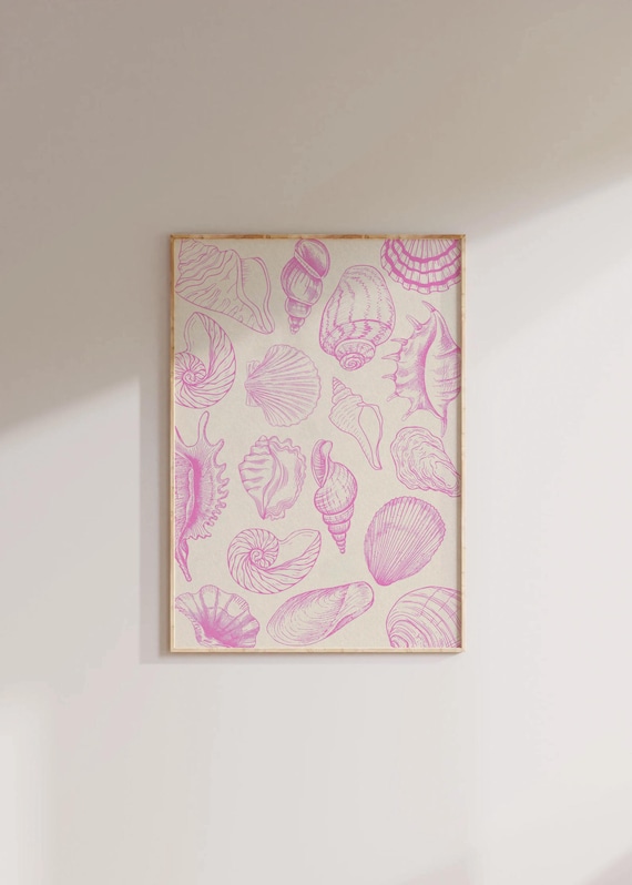 Pink Seashell Line Art Collage Coastal Cowgirl Aesthetic Poster