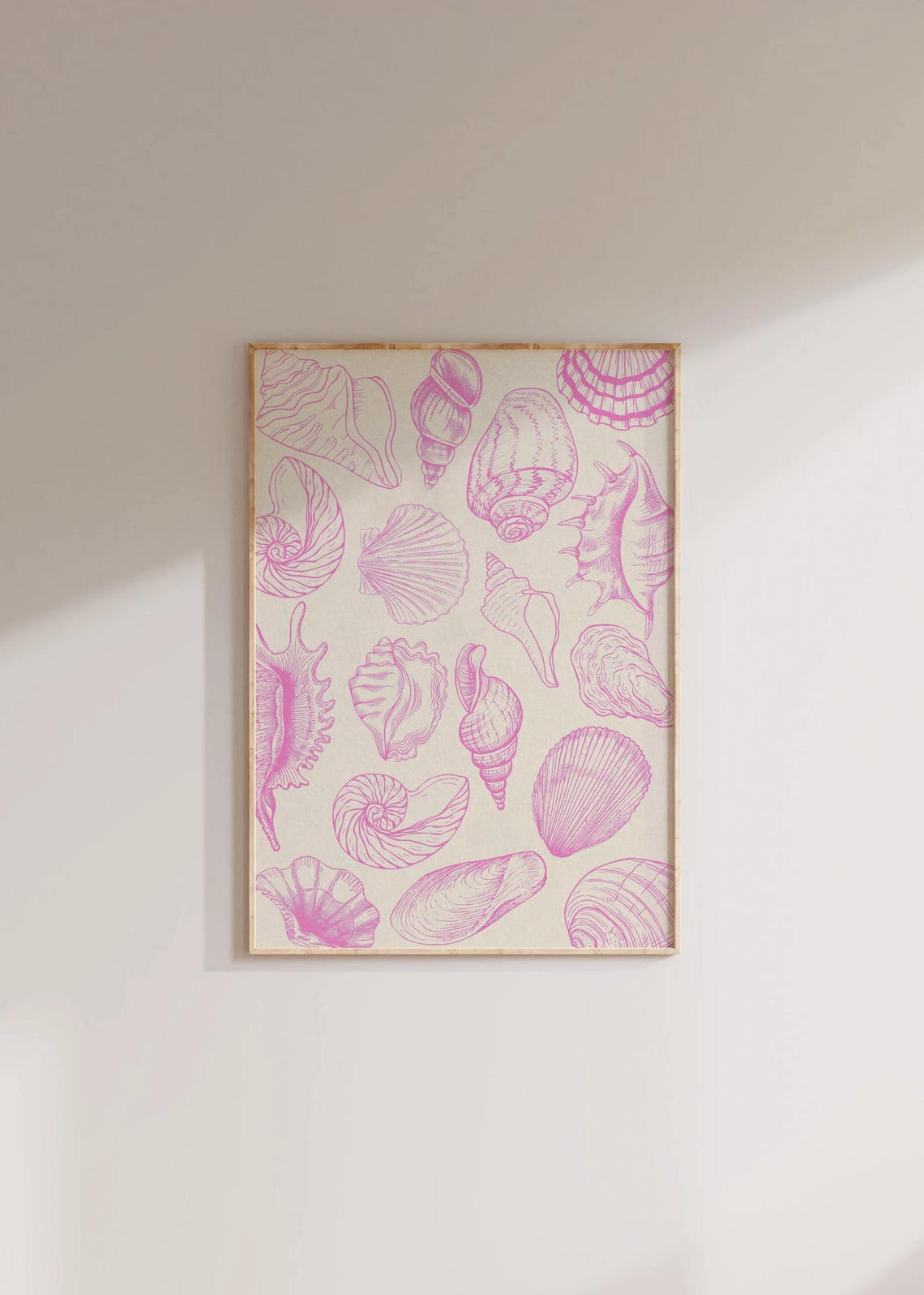 Pink Seashell Line Art Collage Coastal Cowgirl Aesthetic Poster