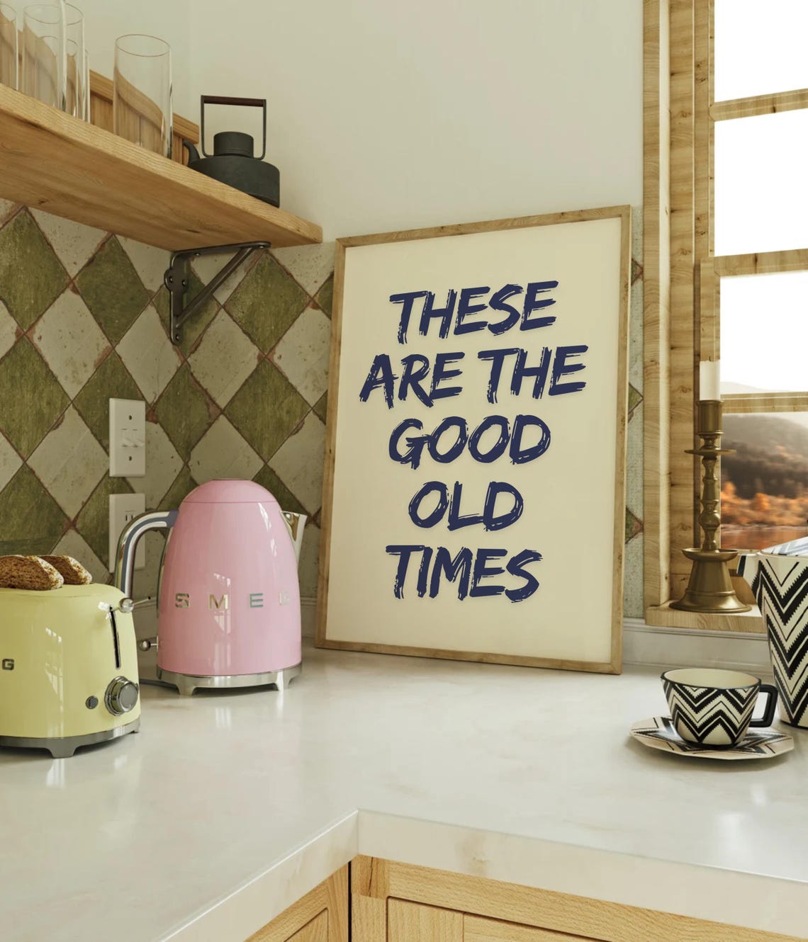 These Are The Good Old Times Navy Blue Brush Lettering Poster - Image 4