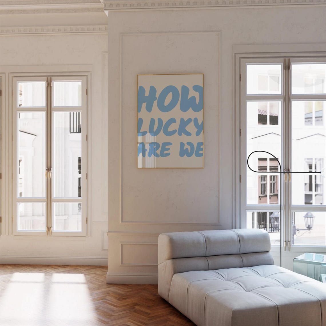How Lucky Are We Sky Blue Bubble Letter Affirmation Wall Art - Image 2