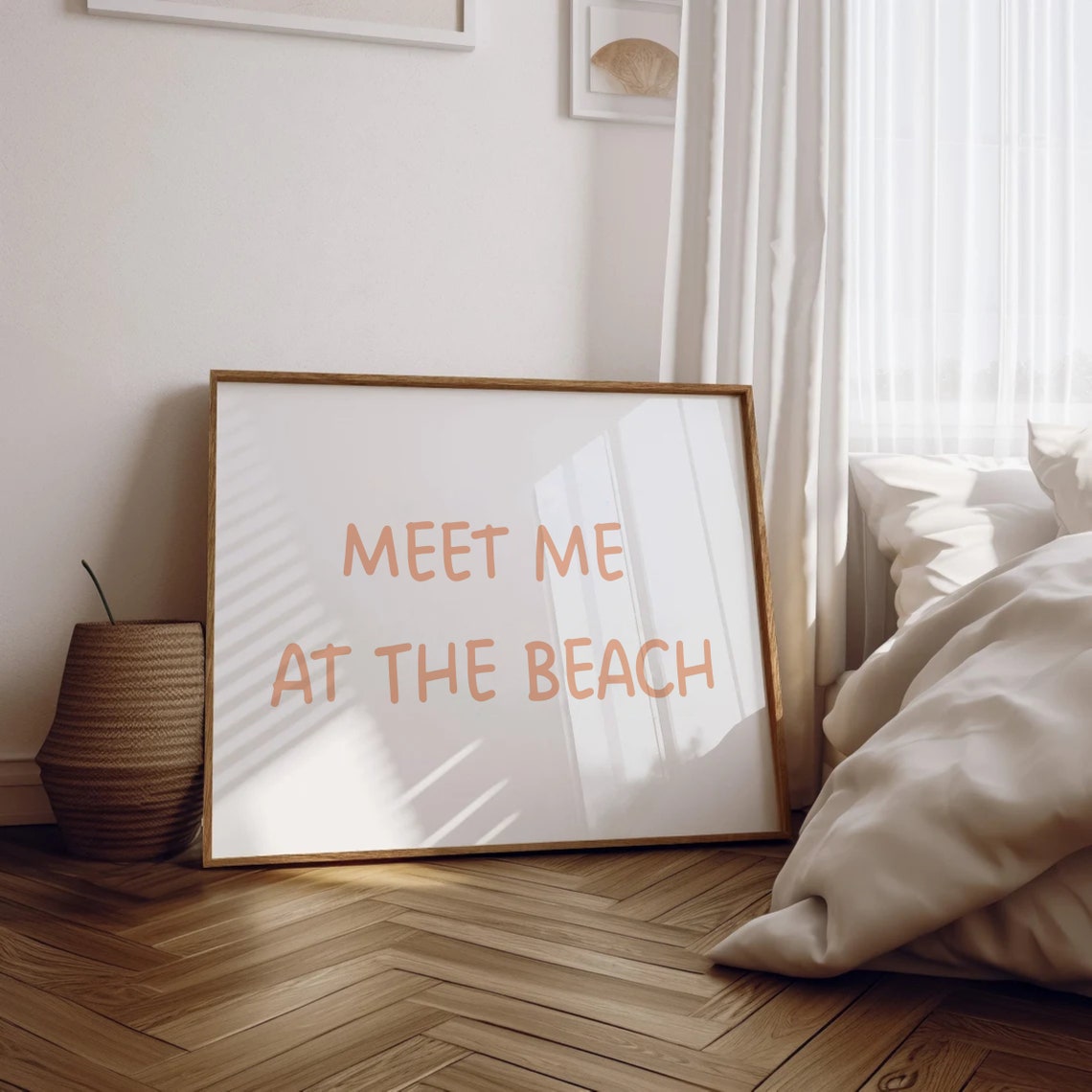 Meet Me At The Beach Peach Hand Lettering Coastal Decor Poster - Image 2