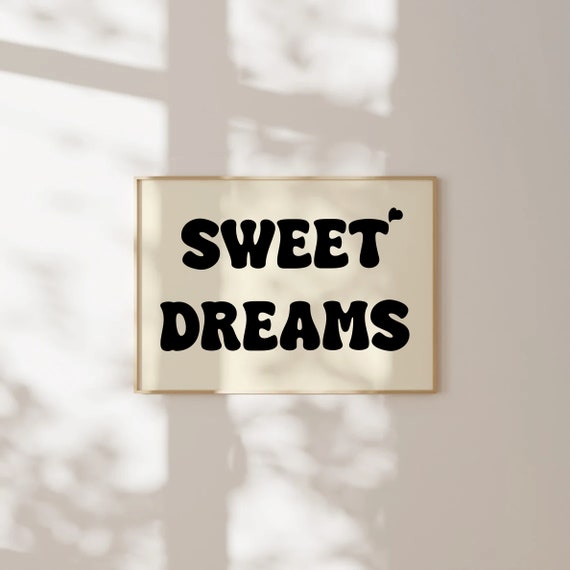 Sweet Dreams Print Above Bed Horizontal Poster Dorm Room Prints Teen Girl Bedroom Cute Retro Wall Art