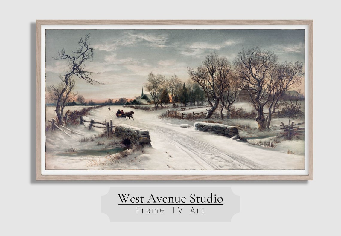 Frame Tv Art Winter Landscape Scene Vintage Winter Painting Horse Drawn Sleigh Ride Farmhouse Decor Instant Tv Art 130 - Image 5
