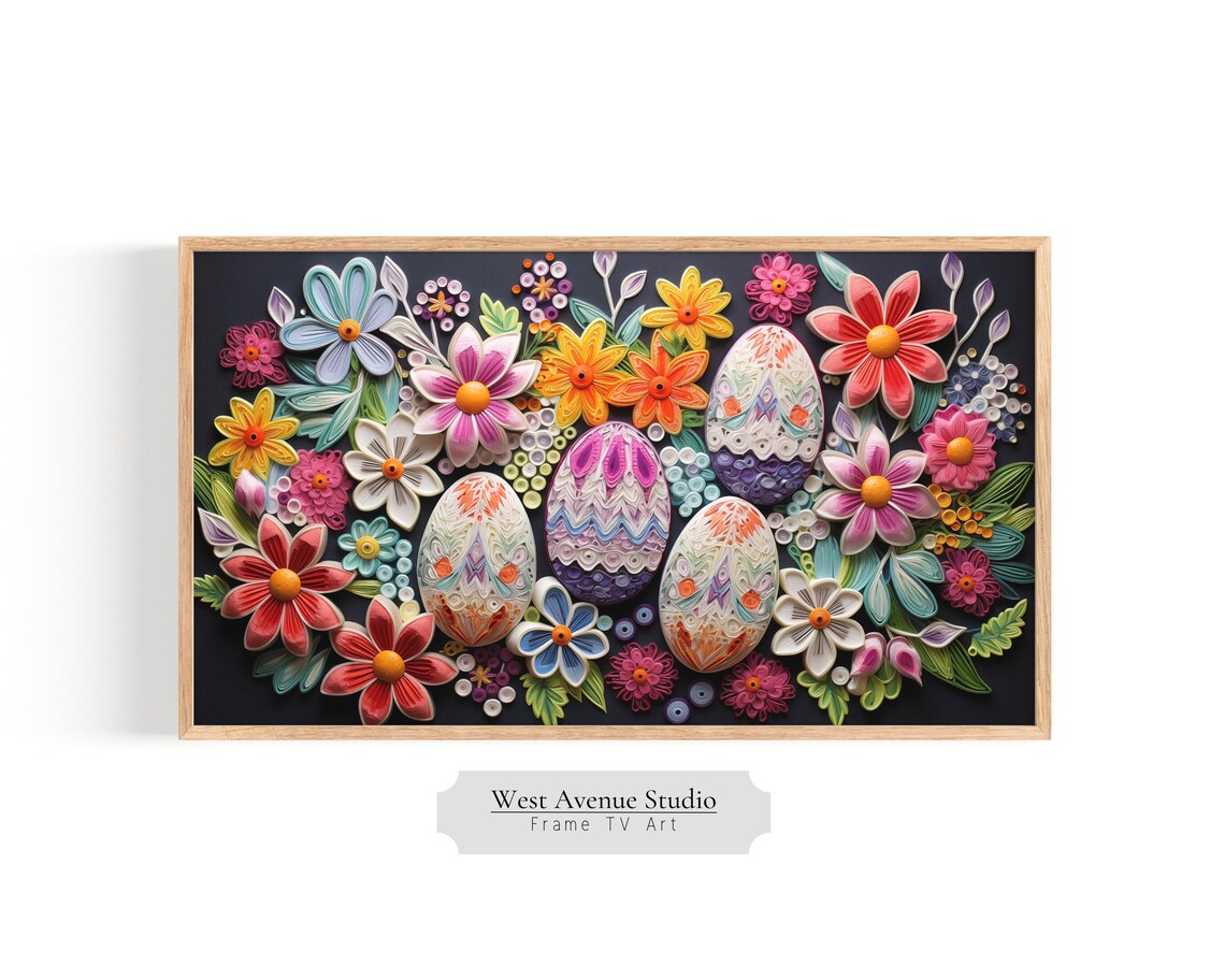 Quilled Paper Easter Eggs And Flowers Colorful Spring Craft Art Poster