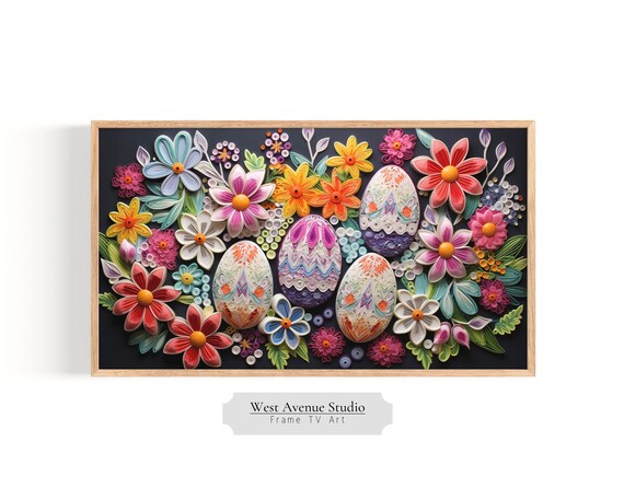 Quilled Paper Easter Eggs And Flowers Colorful Spring Craft Art Poster