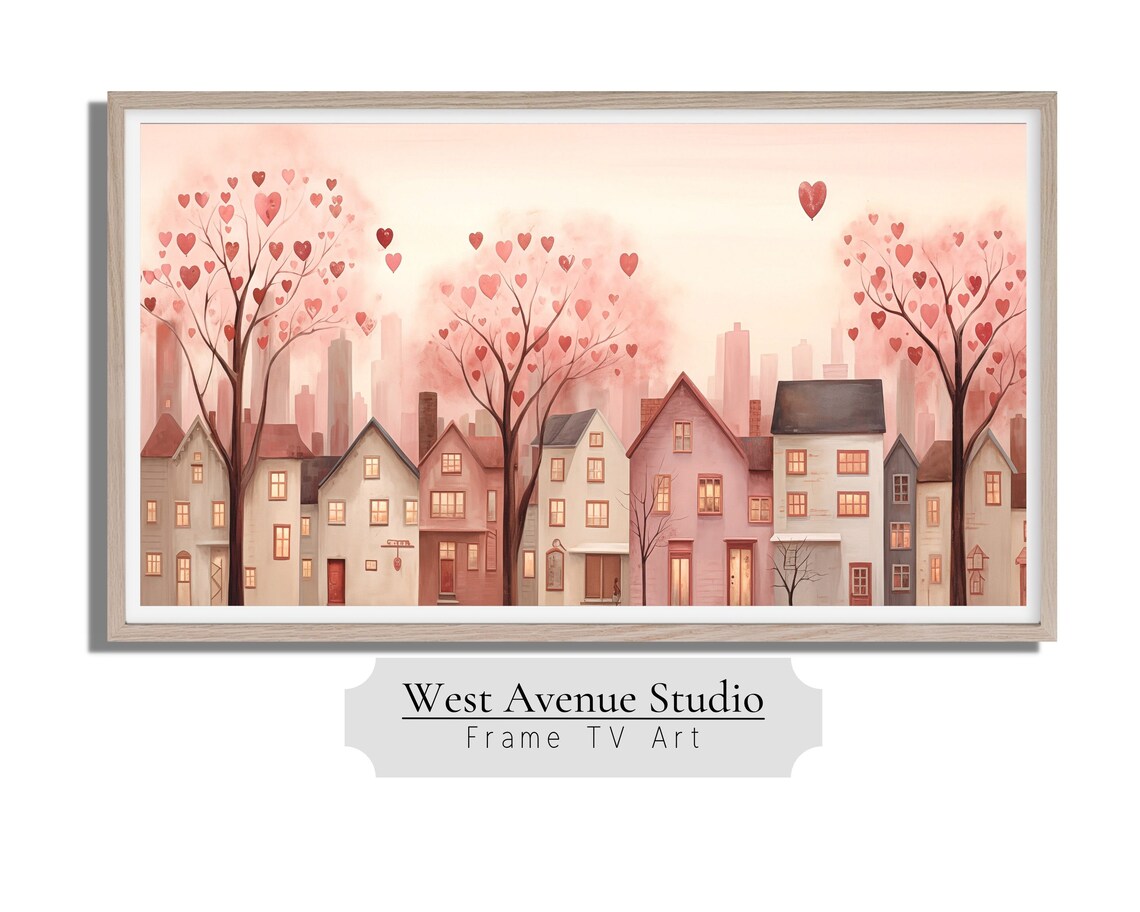 Valentine City Village Heart, Pink Neutral Art Print - Image 3