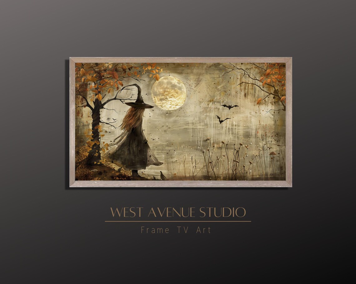 Creepy Halloween Witch Art Print, Farmhouse Decor