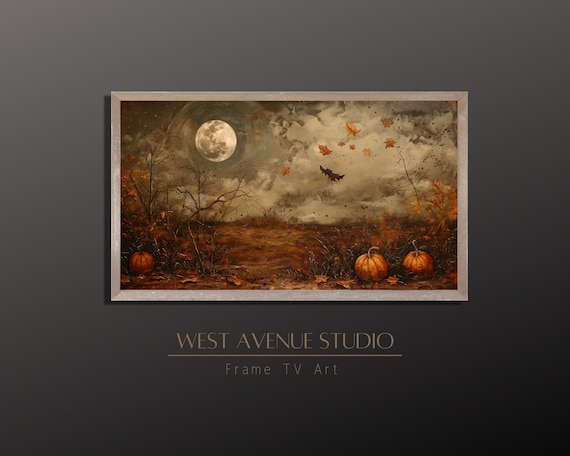 Fall Tv Art Frame Tv Art Fall Decor Moody Halloween Decor Pumpkin Leaves Moon Tv Art Farmhouse Art Instant Tv Art