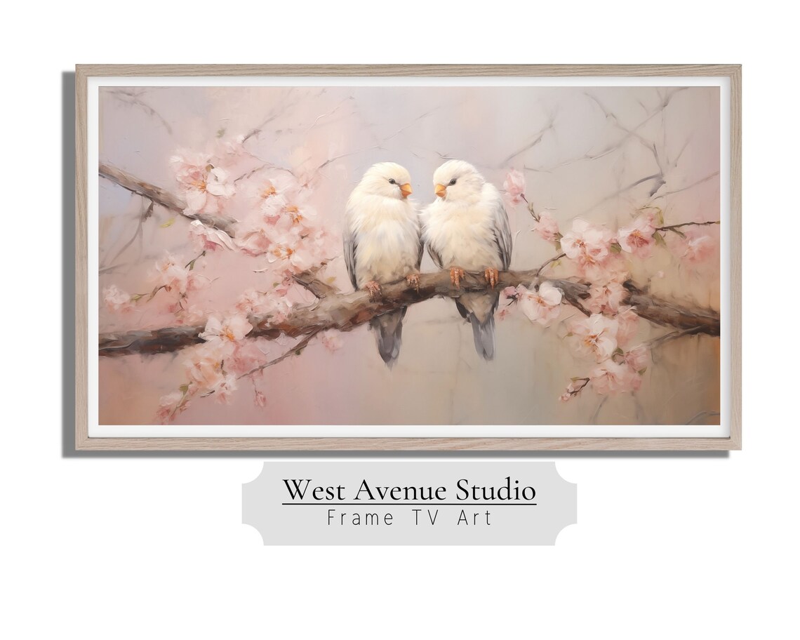 Love Birds Flower Art, Pink Neutral Aesthetic Print - Image 2