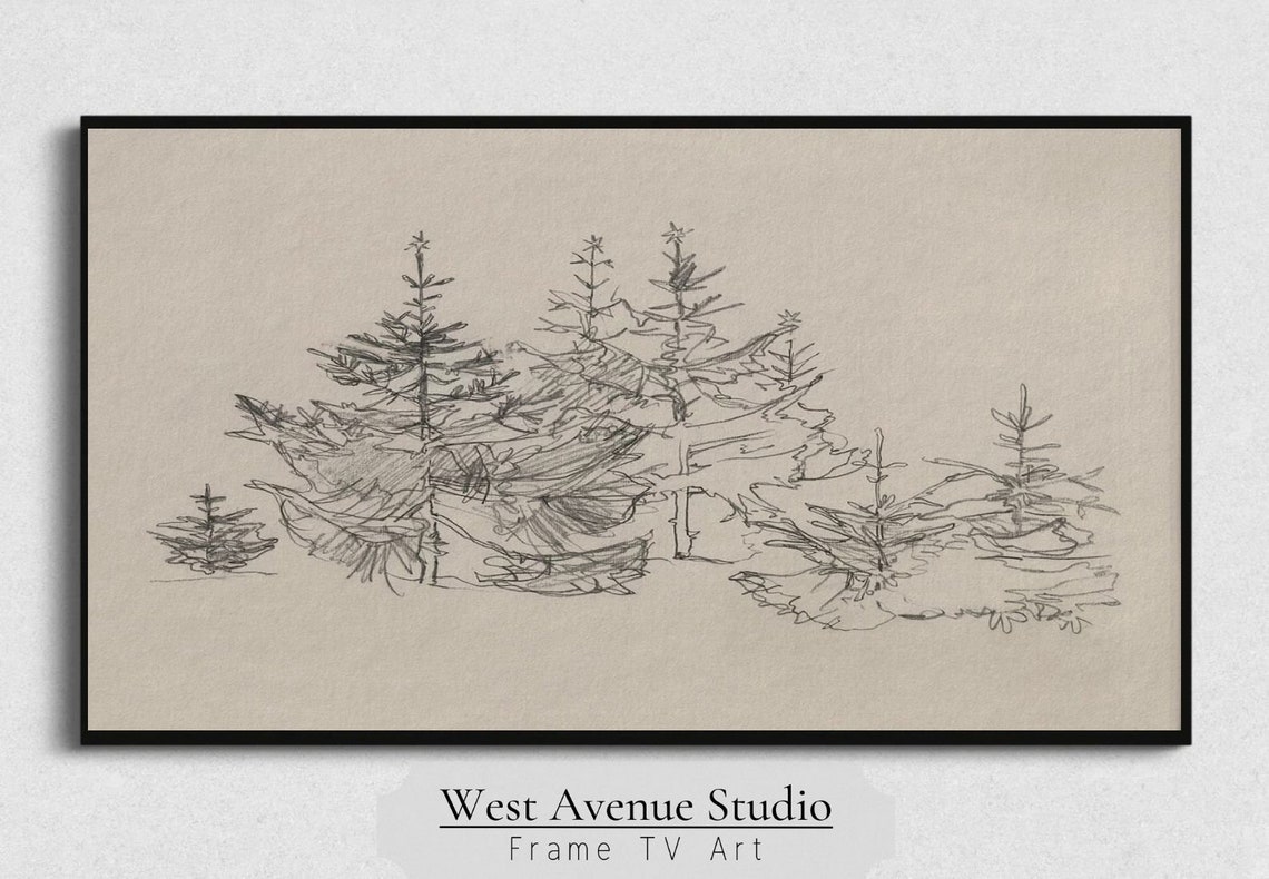 Minimalist Pine Tree Sketch Winter Forest Rustic Botanical Art Poster - Image 5