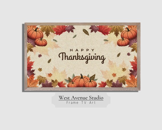 Happy Thanksgiving Sign Fall Leaves Pumpkins Border Autumn Holiday Art Poster