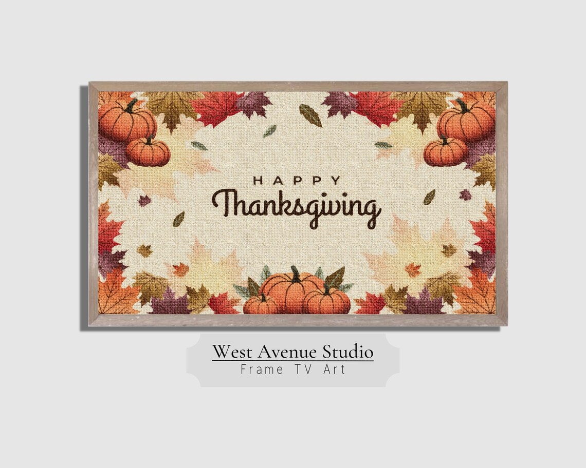 Happy Thanksgiving Sign Fall Leaves Pumpkins Border Autumn Holiday Art Poster