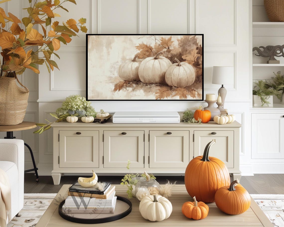 Rustic White Pumpkin Trio Beige Fall Farmhouse Neutral Wall Art Poster - Image 4