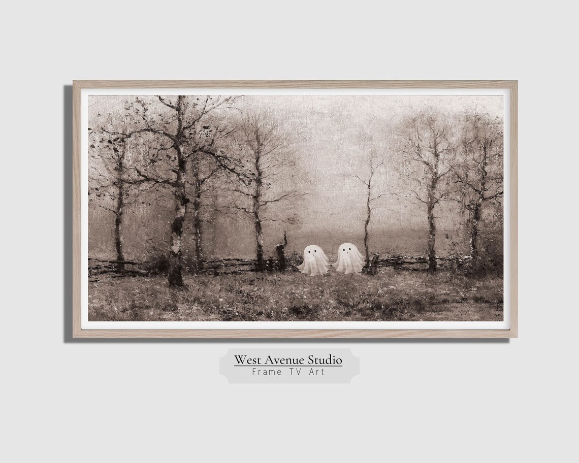 Cute Ghosts Spooky Forest Vintage Halloween Haunted Woodland Poster - Image 4