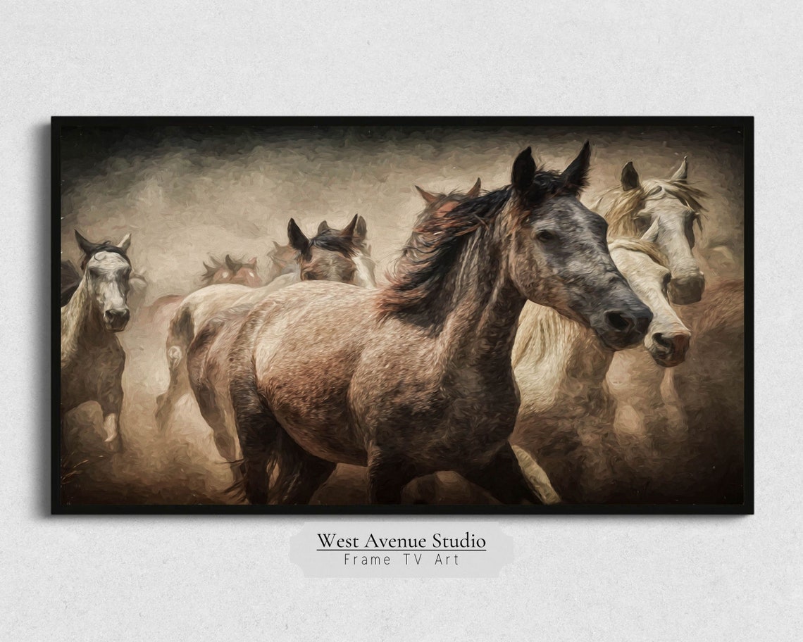 Wild Horses Running Dust Storm Textured Western Equine Painting Poster - Image 5