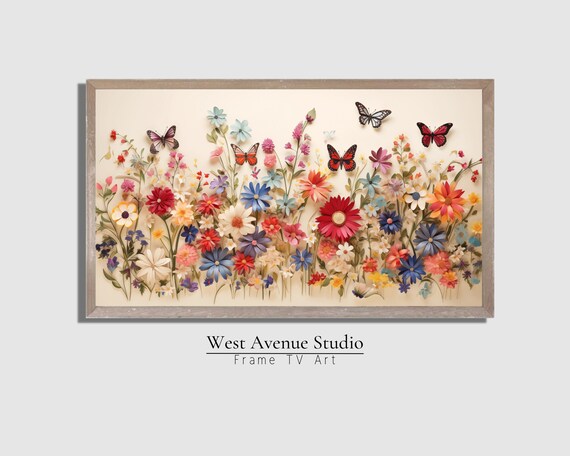 Spring Wildflower Meadow With Butterflies Cream Botanical Wall Art Poster