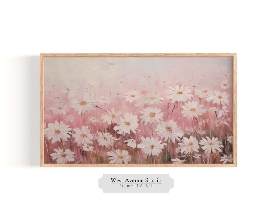 Pink Daisy Field Textured Floral Spring Meadow Wall Art Poster