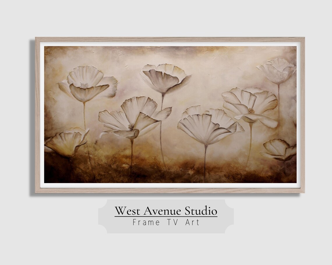 Beige Poppies Earth Tone Textured Neutral Floral Vintage Wall Poster - Image 4