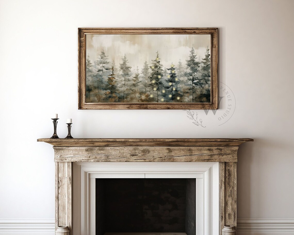 Christmas Tree Neutral Winter Pines Art Print - Image 4