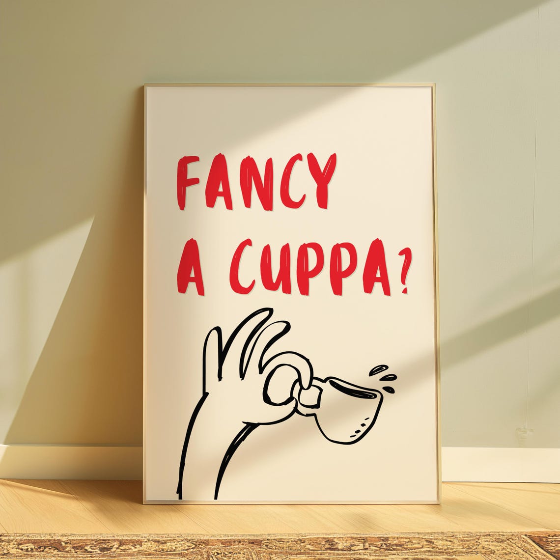 Fancy A Cuppa Funny British Tea Quote Red Kitchen Decor Poster