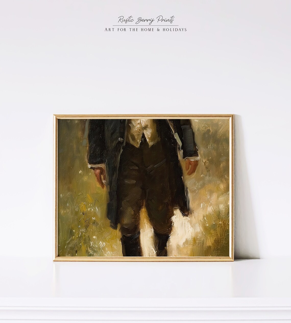 Headless Gentleman Walking In Golden Field Vintage Oil Painting Print