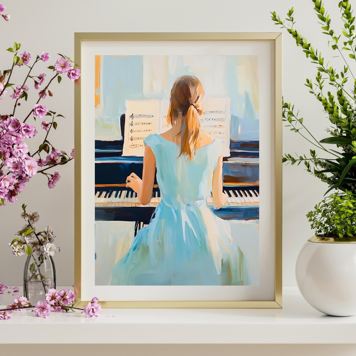 Elegant Piano Art Decor, Woman Playing Piano Portrait - Image 2